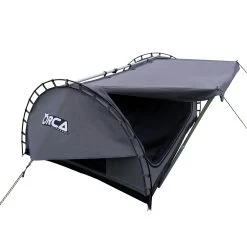 Orca Outdoors Deluxe Double Size Canvas Swag With 70mm Mattress And Awning Poles - Grey