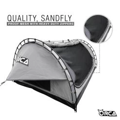 Orca Outdoors Deluxe Double Size Canvas Swag With 70mm Mattress And Awning Poles - Grey -Kayak Specialty Store OD SWAG DB GREY 5