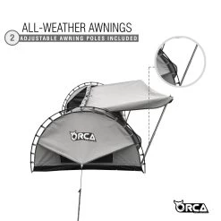 Orca Outdoors Deluxe Double Size Canvas Swag With 70mm Mattress And Awning Poles - Grey -Kayak Specialty Store OD SWAG DB GREY 7