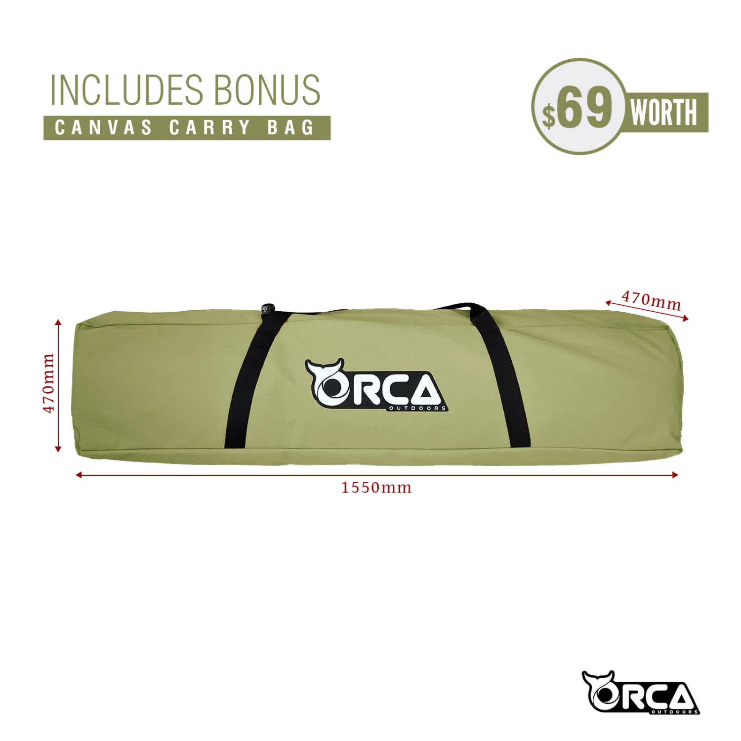 Orca Outdoors Deluxe Double Size Canvas Swag With 70mm Mattress And Awning Poles - Khaki 12 Orca Outdoors Deluxe Double Size Canvas Swag With 70mm Mattress And Awning Poles - Khaki - Image 11