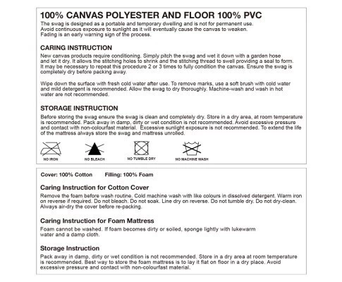 Orca Outdoors Deluxe Double Size Canvas Swag With 70mm Mattress And Awning Poles - Khaki 7 Orca Outdoors Deluxe Double Size Canvas Swag With 70mm Mattress And Awning Poles - Khaki - Image 6