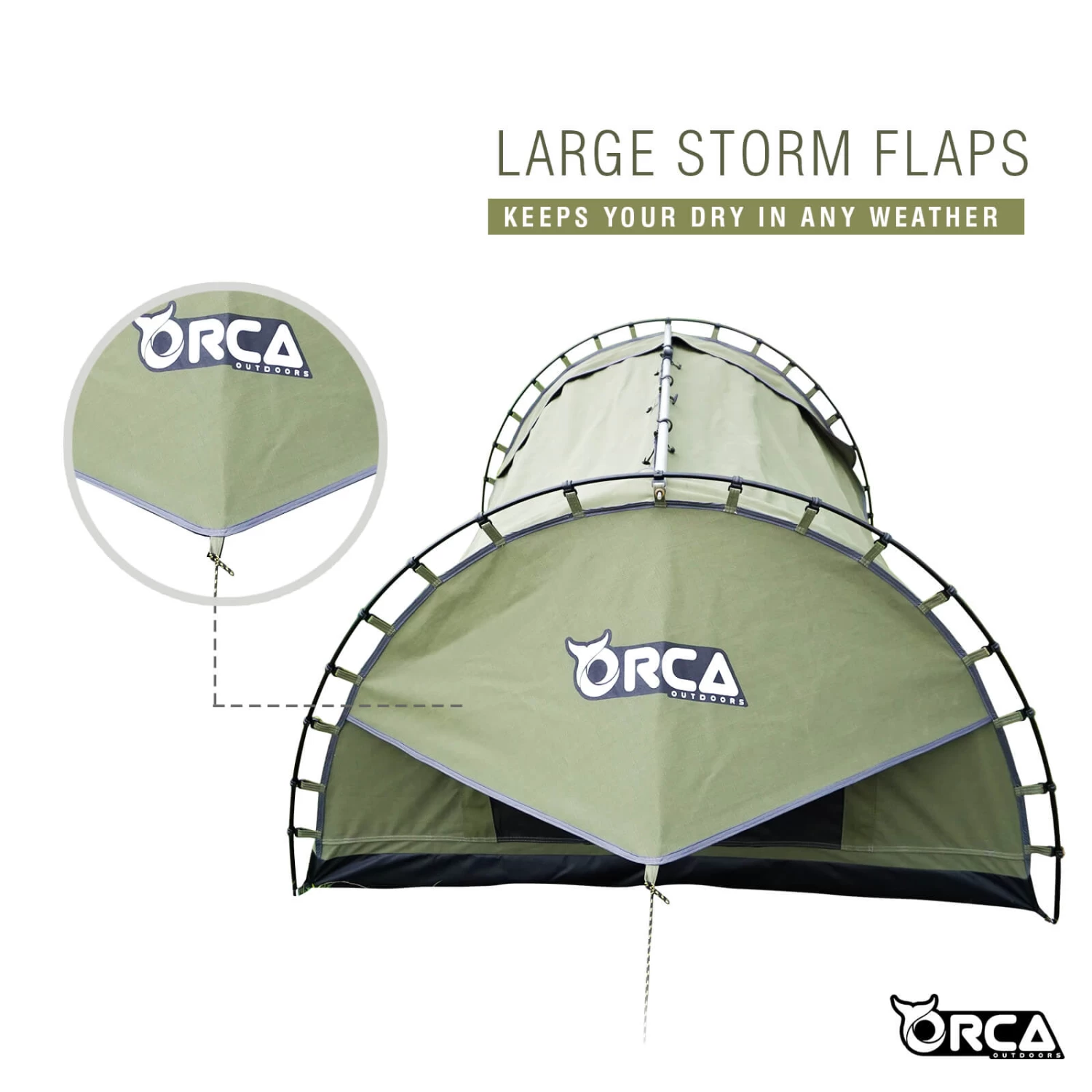 Orca Outdoors Deluxe Double Size Canvas Swag With 70mm Mattress And Awning Poles - Khaki 9 Orca Outdoors Deluxe Double Size Canvas Swag With 70mm Mattress And Awning Poles - Khaki - Image 8