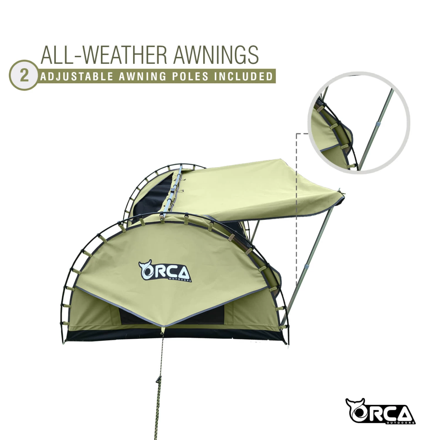Orca Outdoors Deluxe Double Size Canvas Swag With 70mm Mattress And Awning Poles - Khaki 11 Orca Outdoors Deluxe Double Size Canvas Swag With 70mm Mattress And Awning Poles - Khaki - Image 10