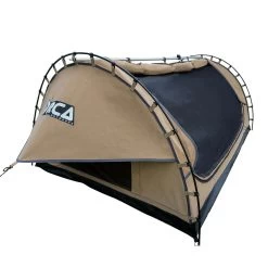 Orca Outdoors Deluxe Double Size Canvas Swag With 70mm Mattress And Awning Poles - Sand