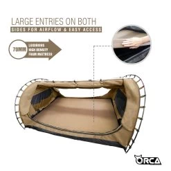Orca Outdoors Deluxe Double Size Canvas Swag With 70mm Mattress And Awning Poles - Sand -Kayak Specialty Store OD SWAG DB SAND 8