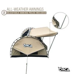 Orca Outdoors Deluxe Double Size Canvas Swag With 70mm Mattress And Awning Poles - Sand -Kayak Specialty Store OD SWAG DB SAND 9